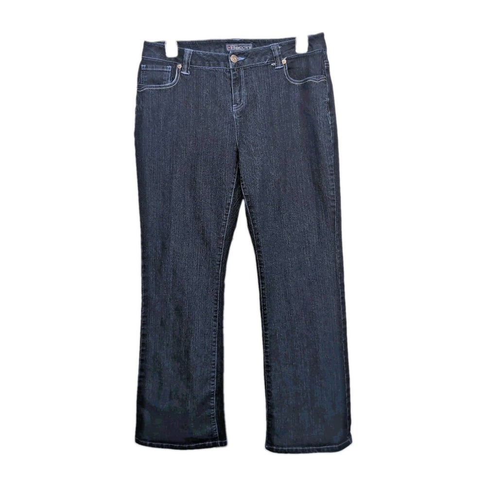 BACCINI Bootcut Jeans Plus Size 14W Dark Blue Stretch Denim Pockets Low Rise Zip